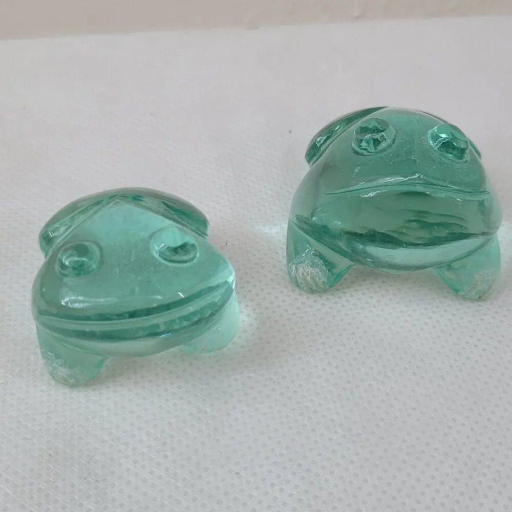 Art Glass Frog Pair - Paperweights or Decor Aqua Blue-Green - Picture 2 of 13